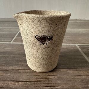 Bee Engraved Stoneware Pot with Spout Rustic Farmhouse Home Decor